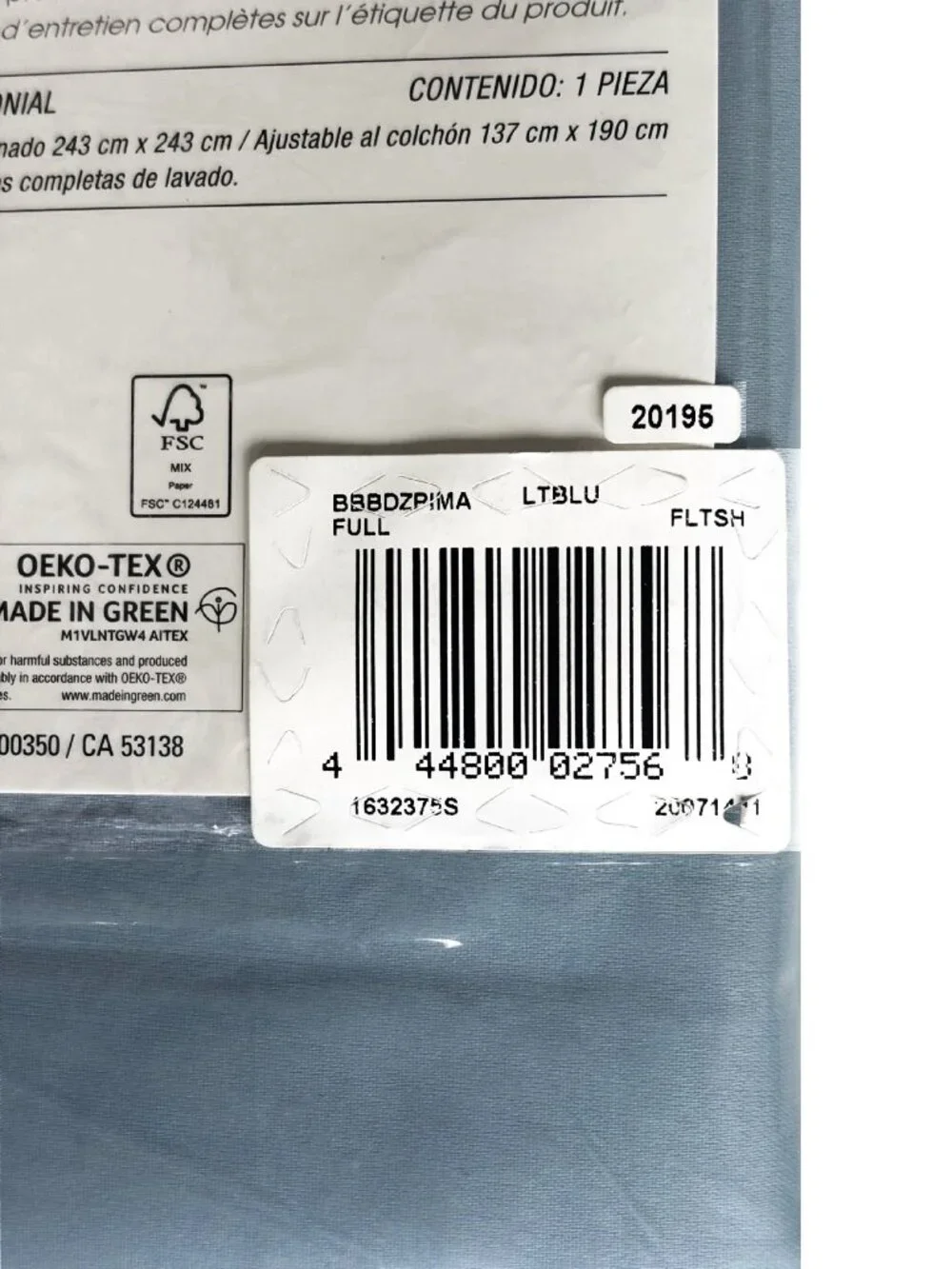 LIGHT BLUE Wamsutta Dream Zone 725 TC 100% Supima Cotton Sateen FULL Flat Sheet